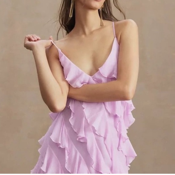 BHLDN Anthropologie Jia Bias-Cut Ruffled V-Neck Gown - Picture 3 of 10